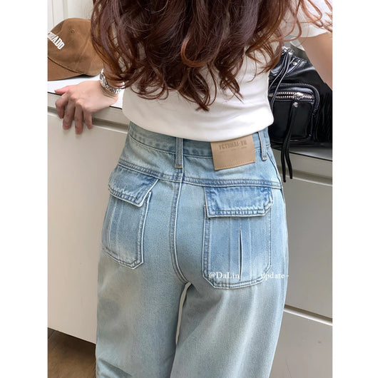 DUOXINIU/Duo Xi Niu/DaLin Summer Thin Jeans for Women, Slim Fit Scimitar Pants, Loose Fit, Leg-Lengthening
