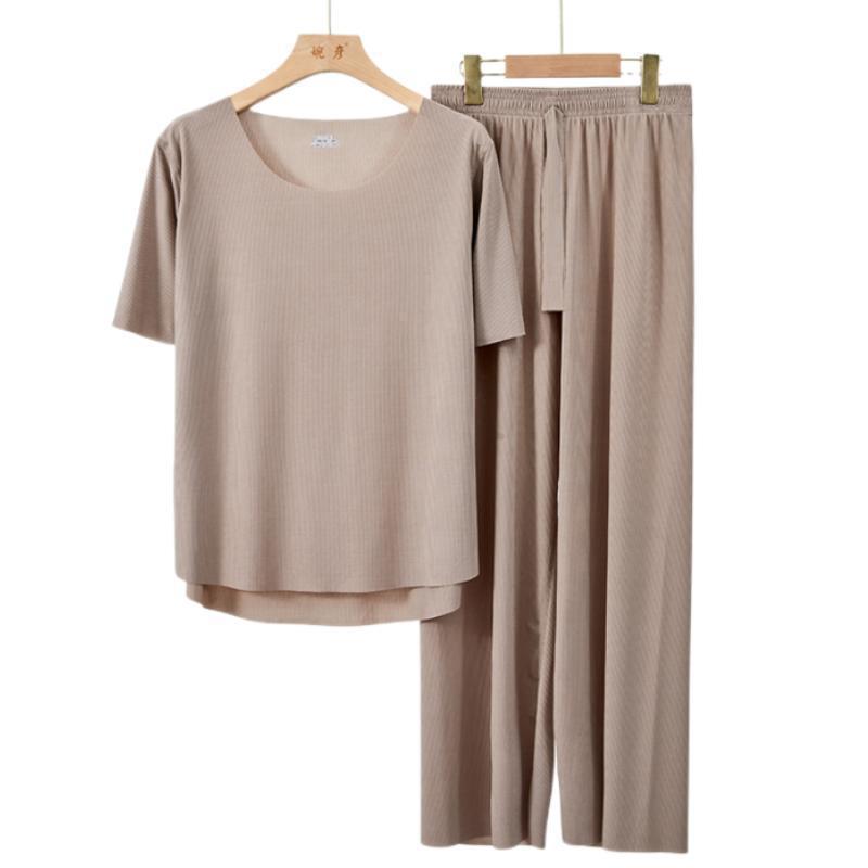 Couple Pajamas Women's Round Neck Short Sleeve Pajama Set Summer Shorts Men's Thin Seamless Ice Silk Homewear Wholesale