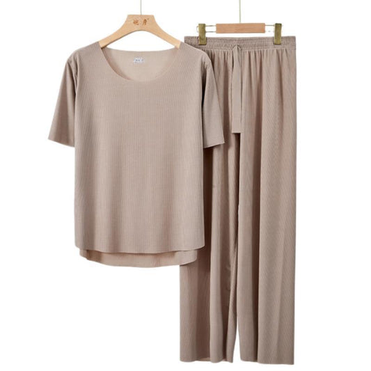 Couple Pajamas Women's Round Neck Short Sleeve Pajama Set Summer Shorts Men's Thin Seamless Ice Silk Homewear Wholesale