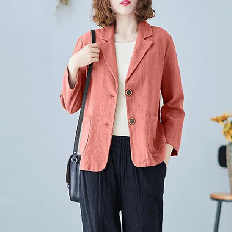 Cotton and Linen Blazer Small Suit2025Spring and Autumn New Loose Artistic Versatile Long Sleeve Casual Elegant Sun Protection Shirt for Women
