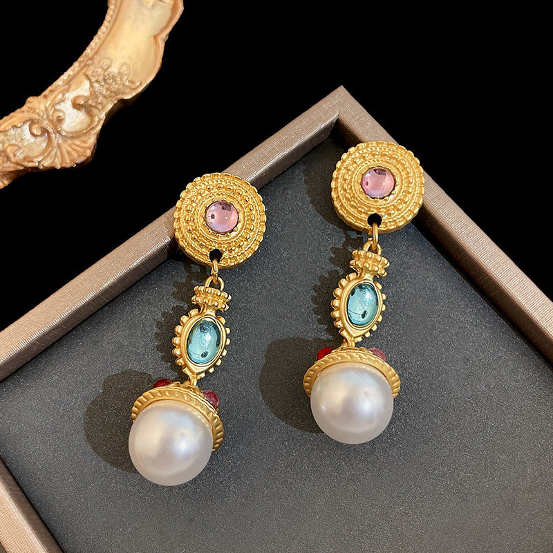 Pearl Earrings with a Sense of Sophistication Real Gold Electroplated Silver Needle French Retro Palace Style Earrings Versatile Ear Jewelry Wholesale