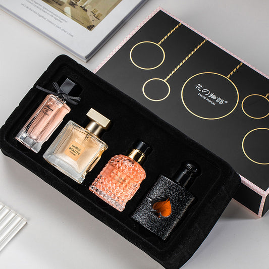Flower Story Gift Box Women's Perfume Four-piece Set Perfume Wholesale Long-lasting Light Fragrance Recommended Black Coffee Perfume Women