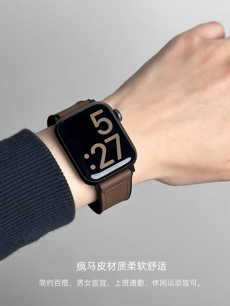 Suitable for Apple s10Huawei watch5Mi Bracelet9pro Silicone Sticker Crazy Horse Leather fit4Magnetic buckle3Strap