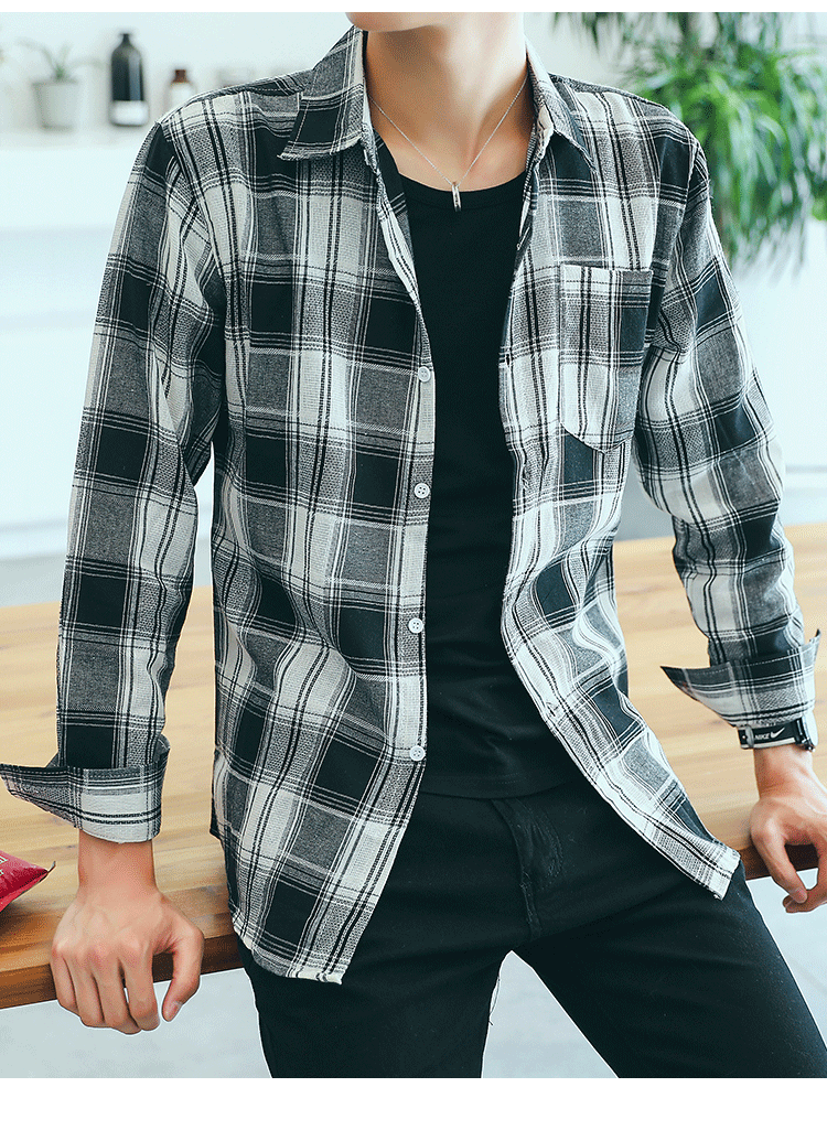 2025Plaid Long Sleeve Shirt Men Korean Version Slim Fit Youth Trendy Handsome Shirt Couple Casual Thin Shirt