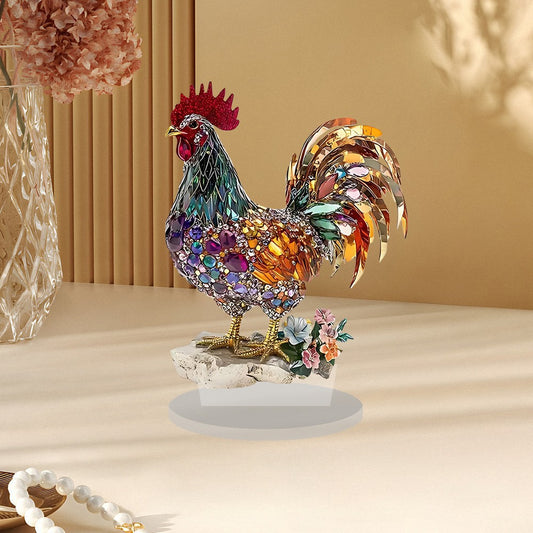 Cross-border Creative Colorful Lucky Rooster Animal Ornament2D Flat Acrylic Home Office Desktop Decoration Ornaments