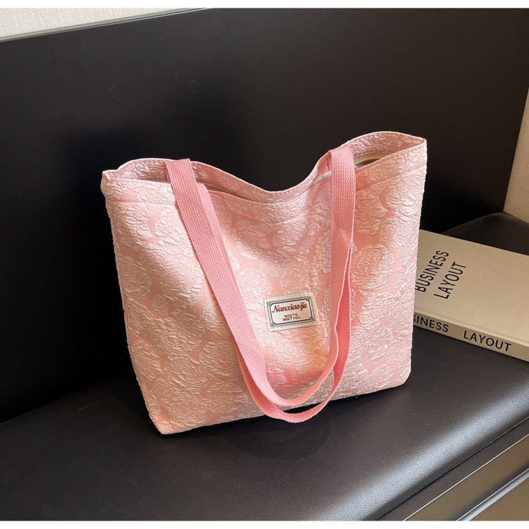 South Korea ins Unique Canvas Bag2024New Fashion Commuting Tote Bag Female College Student Class Shoulder Bag