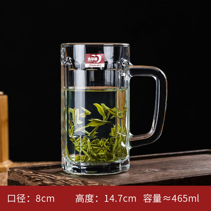 Transparent Glass Cup Heat-Resistant Large Thickened Tea Cup with Handle Beer Cup Without Lid Bar Gift Customizable logo