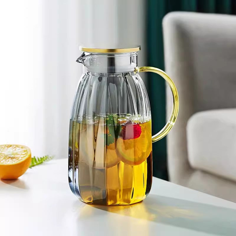 High Borosilicate Glass Cold Water Pitcher Large Capacity Metal Lid Household Transparent Set High Temperature Resistant Explosion-Proof Cold Water Pitcher