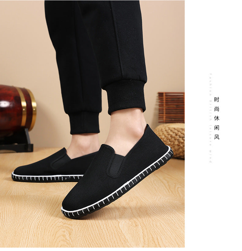 Old Beijing Cloth Shoes for Men, Spring New Breathable Comfortable Handmade Traditional Thousand-Layer Men's Cloth Shoes, Slip-On Lightweight Wear-Resistant