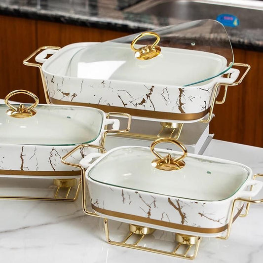 Nordic Rectangular Double Ear Ceramic Pot Baking Pan Luxury Hotel Tableware Candle Heating Creative Household Dry Pot Soup Pot