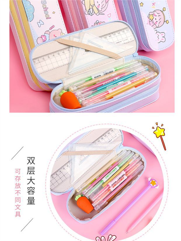 Back-to-School Season Double-Layer Pencil Case Large Capacity Simple Canvas Japanese Style ins Cute pencil case for girls and elementary school students http://detail.1688.com/offer/641079955231.html