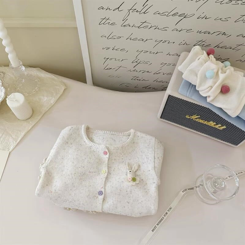 【Sweet Little Chef】Korean Children's Clothing Baby Girl 3D Rabbit Cardigan Sweater Jacket Ball Leggings Two-Piece Set