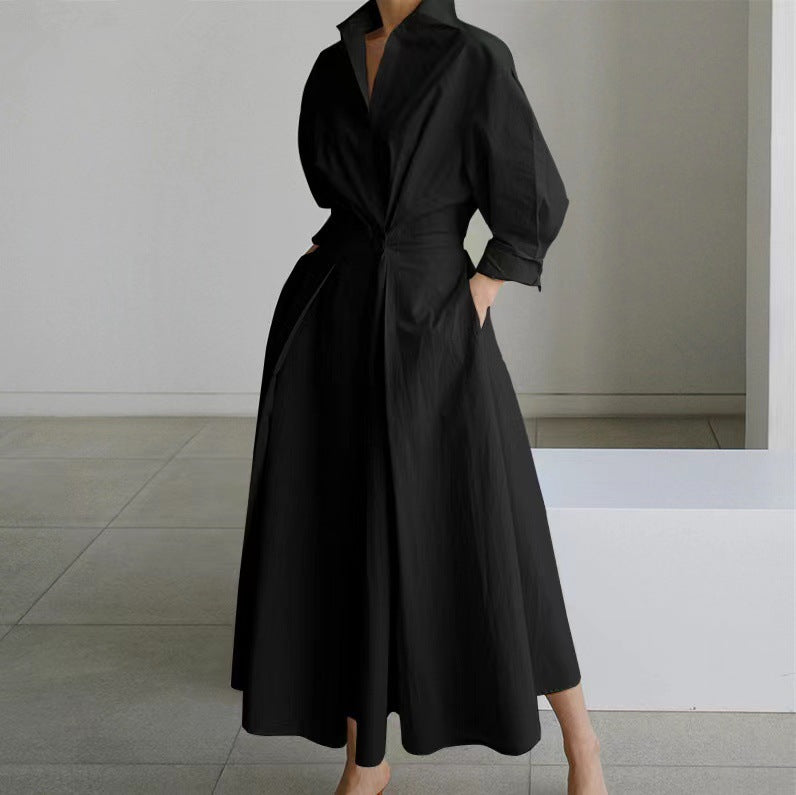 Cross-border New Style Foreign Trade Medieval Retro Plus Size Fashion POLO Loose Collar Wide Hem Women's Dress Wholesale