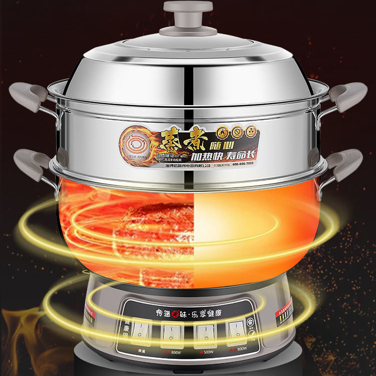 Electric Heating Pot Multi-Functional Household304Thickened Multi-Use Pot Electric Frying Pan Rice Cooker Plug-in Integrated Electric Cooking Pot for Dormitory