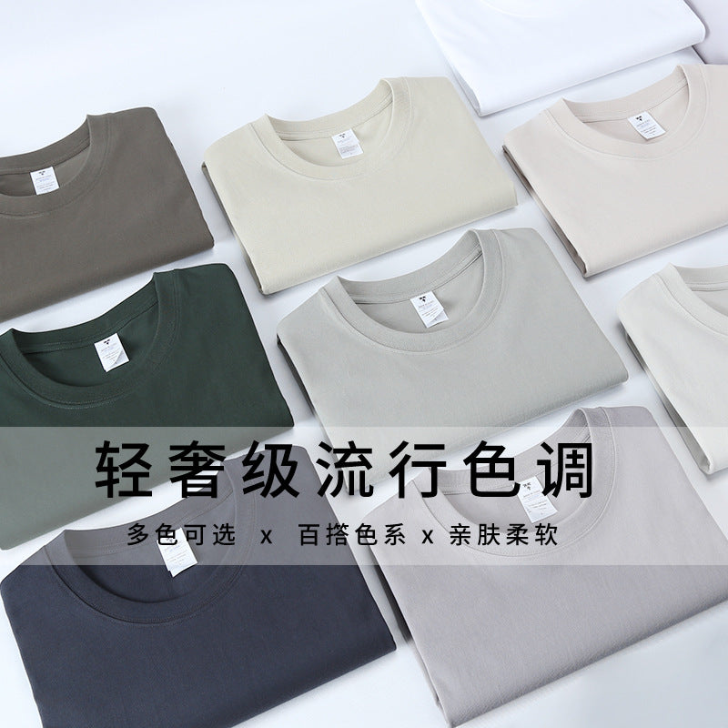 230G Men's Pure Cotton Crew Neck t Short-sleeve Drop Shoulder Cotton Workwear Printed Summer American Style oversize Men's Clothing t