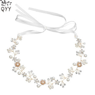 European and American Bride Accessories Wedding Dress Hairband Handmade Pearl Mesh Hair Press Headpiece Exotic Style Accessories Headband