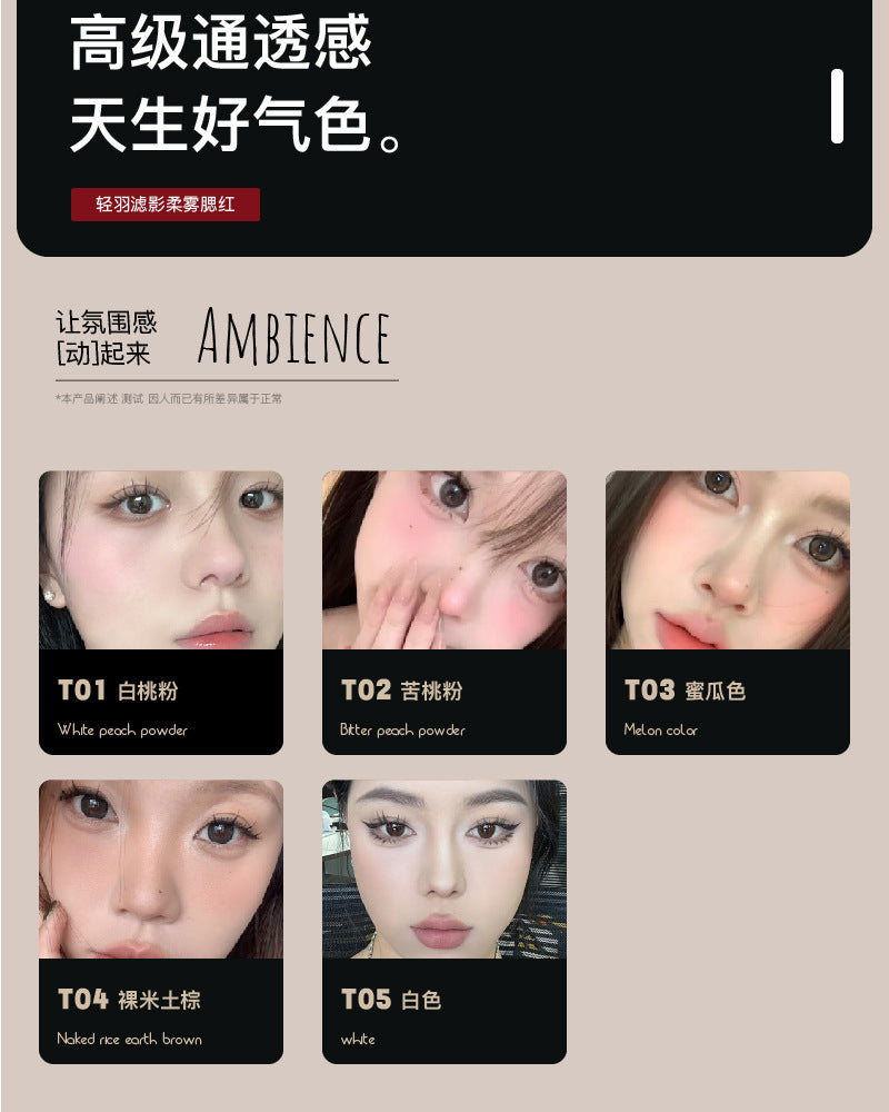 Toot Dodo Light Feather Filter Shadow Soft Mist Blush Low Saturation Facial Contouring Brightening Whitening Rouge for Beginners T854