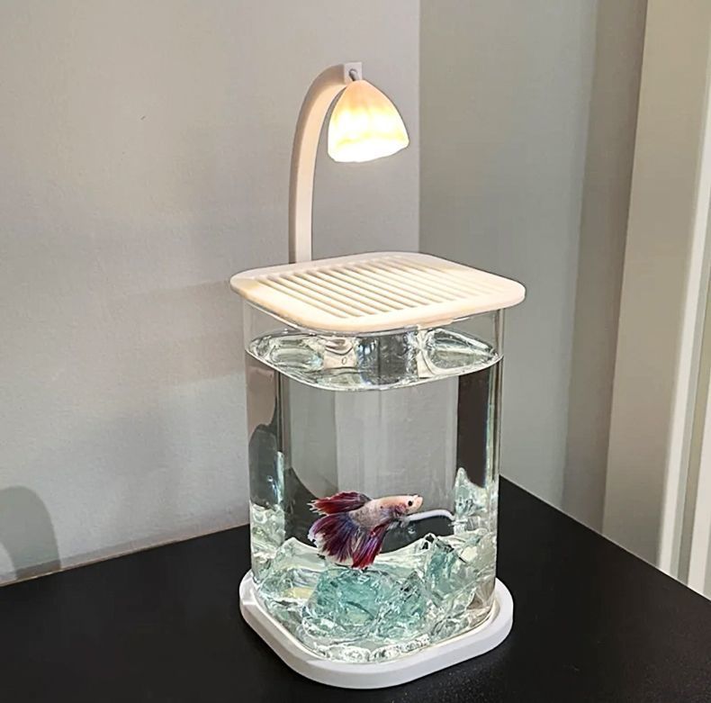 Fish Tank Betta Ultra-clear Small Lazy Glass Tank Living Room Creative Desktop Ornament Sensory Viewing Light