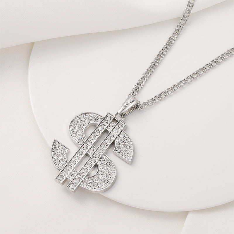 Factory Direct Supply Exquisite Fashion Necklace Imitation Dollar Sign Diamond-Encrusted Jewelry Pendant In Stock Wholesale Luxury