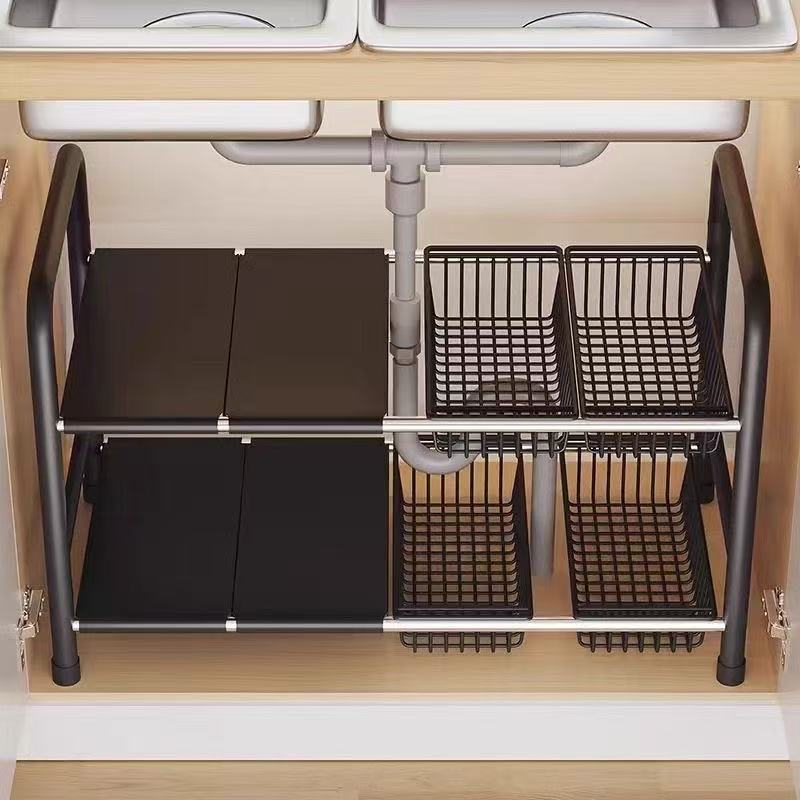 Under Sink Storage Rack Organizer Bathroom Cabinet Under Washbasin Kitchen Cabinet Inner Layered Bathroom Organizer Shelf