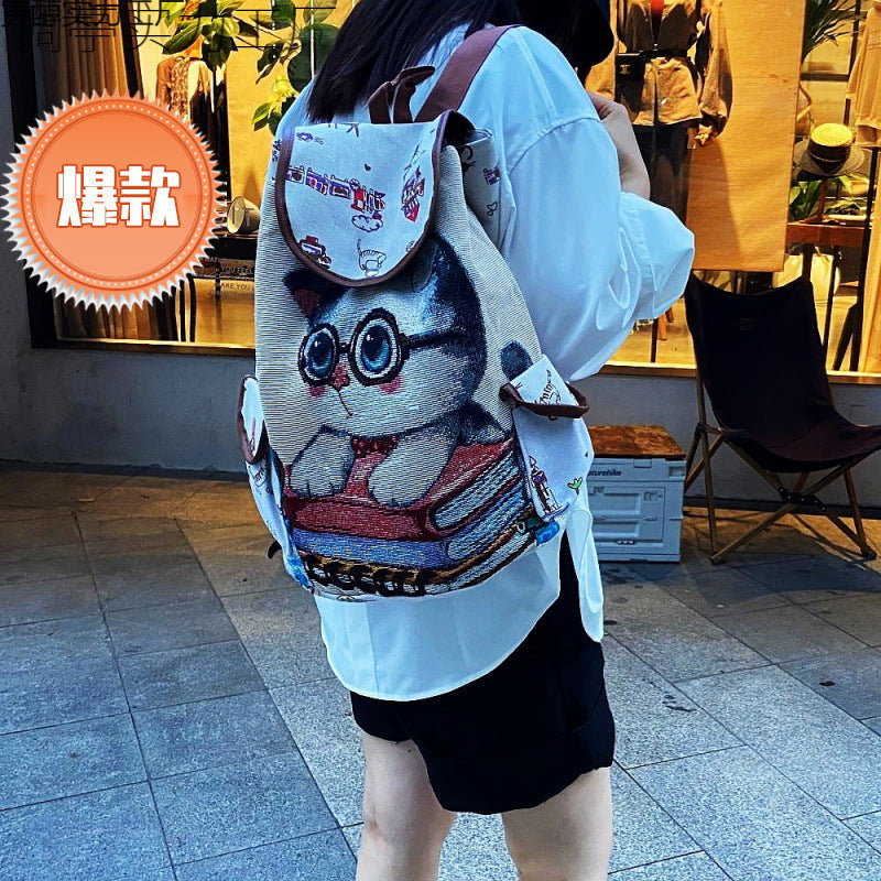 Traditional Style Backpack Chinese Style Travel Cute Cat Unique Backpack Large Capacity Outdoor Versatile Embroidered Backpack http://detail.1688.com/offer/966088612559.html
