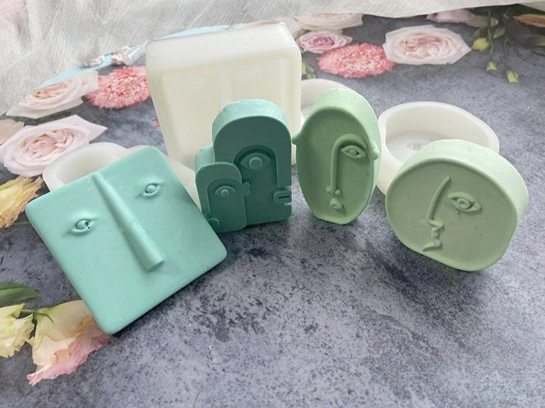 Artistic Abstract Human Face Scented Candle Silicone Mold DIY Moon Sun Face Portrait Plaster Handmade Soap Candle Mold