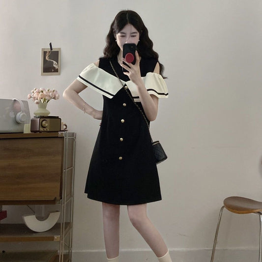 Plus Size Fat mm Korean Style Elegant Ruffled Off-Shoulder Short Sleeve Dress Women's Summer Fashionable Youthful Mid-Length Dress