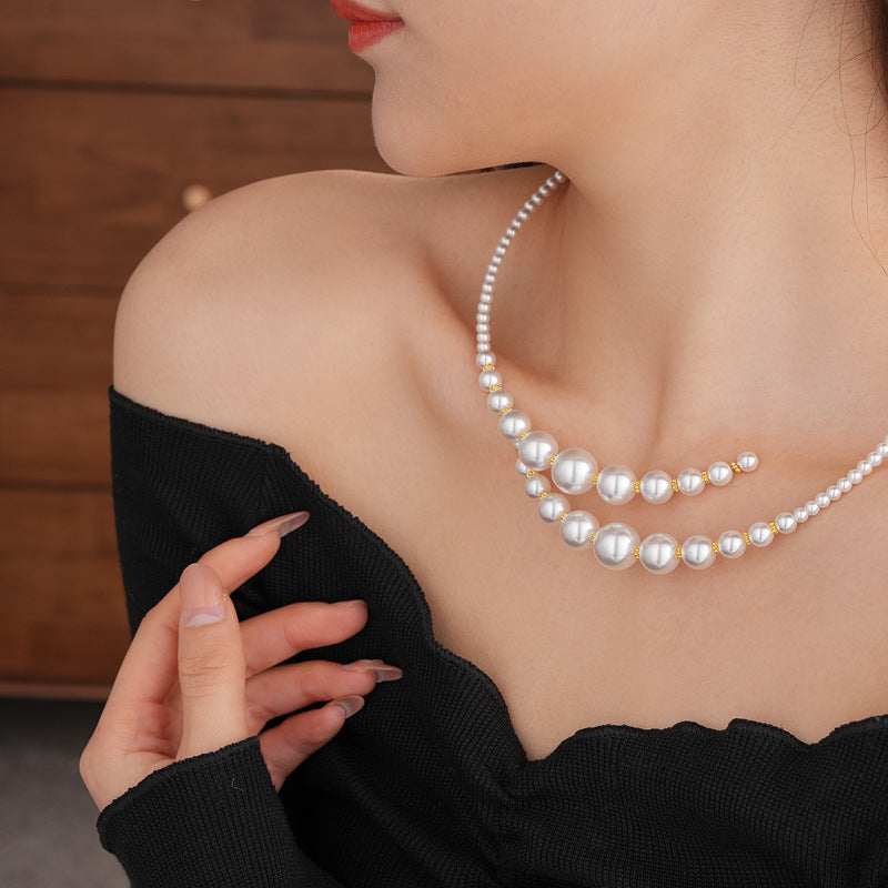 Irregular Cross Pearl Choker Versatile High-End Fashion Collarbone Chain French Retro Light Luxury Necklace for Women