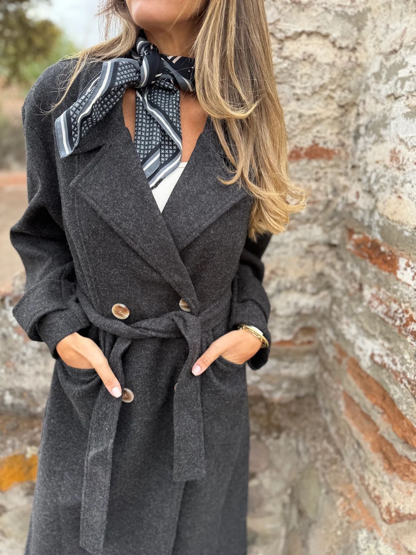 2025Amazon European and American Cross-Border Autumn Winter New Lace-Up Cardigan Casual Long Sleeve Turn-Down Collar Woolen Pocket Coat for Women