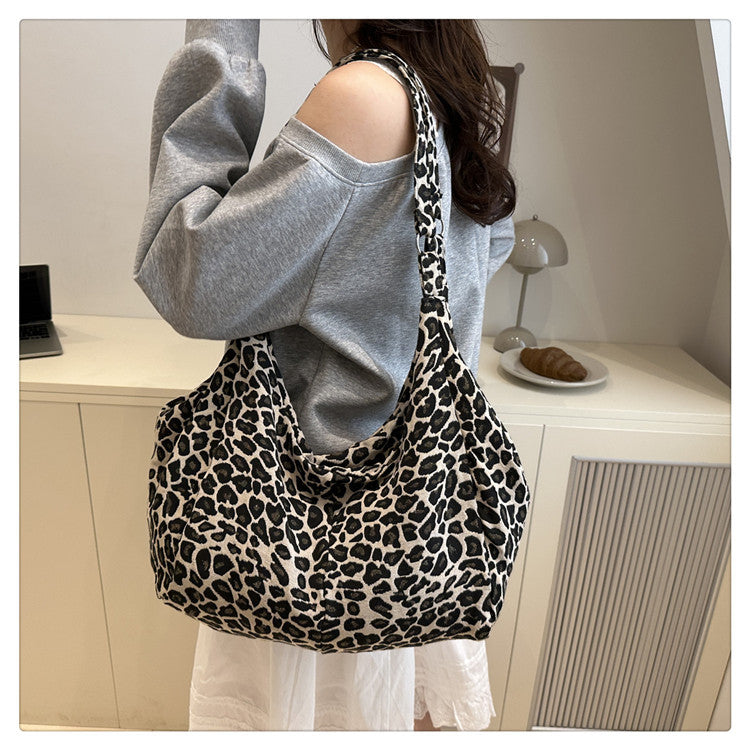 Japanese and Korean Leopard Print ins New Style Single Shoulder Bag Casual Women Versatile Commuting Work Tote Bag Large Capacity Crossbody Bag