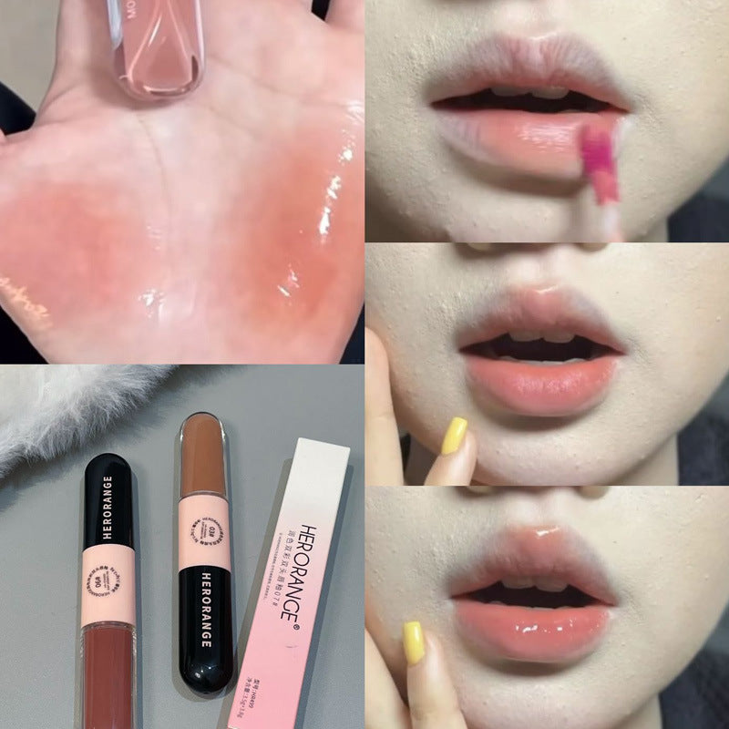HERORANGE Moisturizing Dual-Ended Lip Gloss Velvet Matte Water Gloss Mirror Double Texture Non-Sticky Lipstick HR499