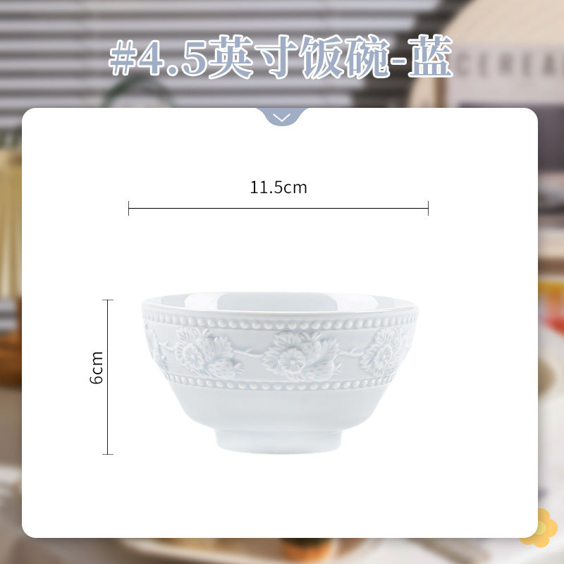 French Style Tableware Bowl and Plate Set for Home Use, High Aesthetic Value for Girls, Cute Ceramic Bowl Set, New Embossed Tableware