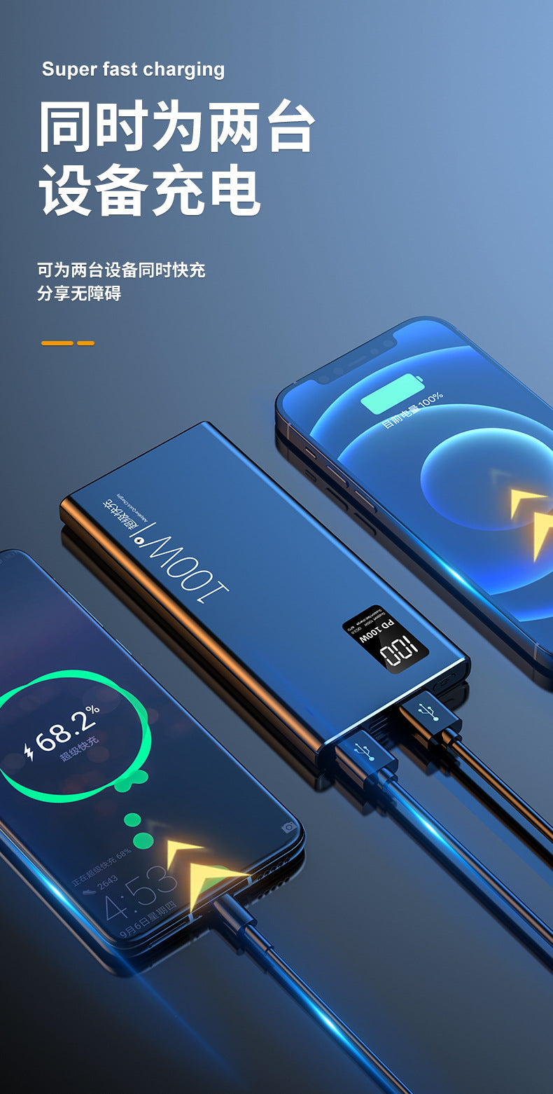 3C Authentication100W Super Fast Charge Power Bank20000mAh Large Capacity Two-Way Fast Charging Custom Power Bank
