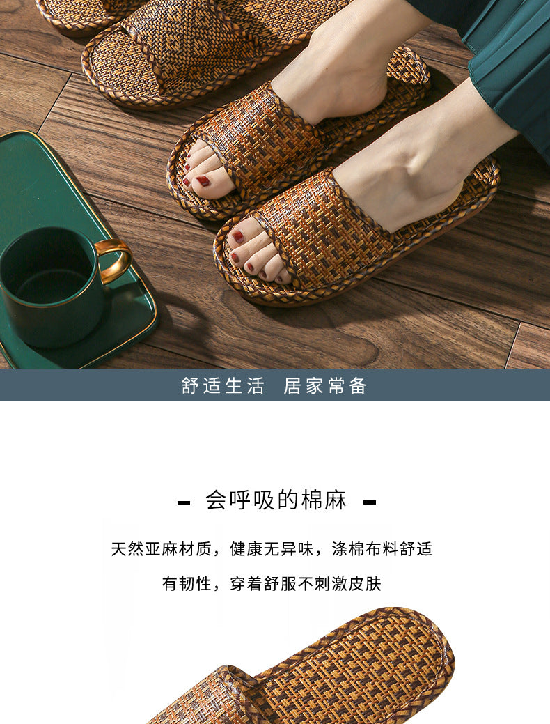 Home Rattan Grass Slippers for Women, Non-Slip Indoor Couple Slippers for Men and Women, Spring and Summer Bamboo Woven Sandals