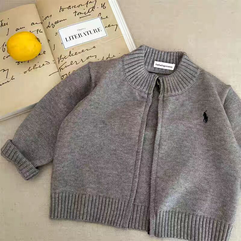 Children's Sweater2025Spring and Autumn Boys' Stand Collar Zipper Knitted Cardigan Baby Toddler Autumn Striped Jacket Children's Clothing