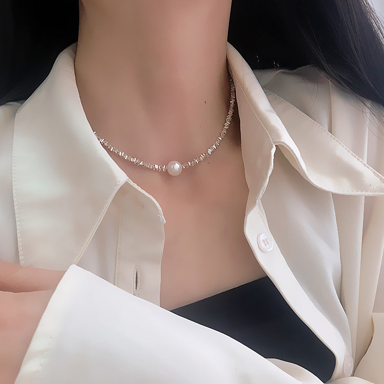 Artificial Fragmented Silver Irregular Pearl Necklace Light Luxury High-end Niche Fashion Choker Collarbone Chain Simple Accessory
