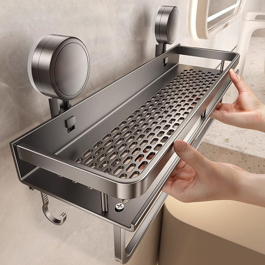 Space Aluminum Bathroom Suction Cup Storage Rack Wall-Mounted No-Drill Towel Rack Washstand Multifunctional Organizer