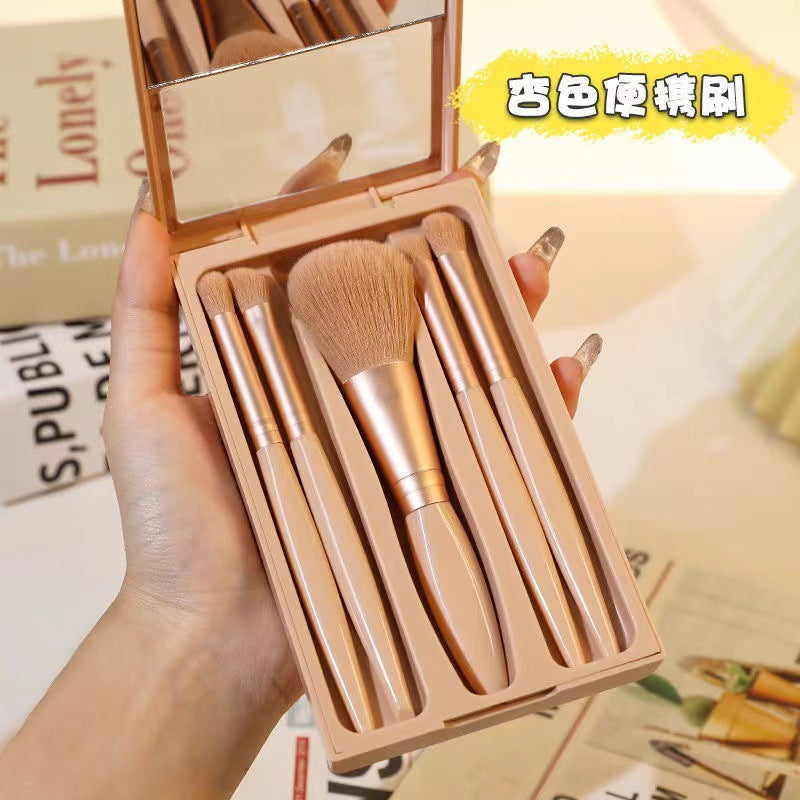 New5Mirror Box Makeup Brush Set with Window Mirror Eye Shadow Soft Bristles Affordable Portable Morandi