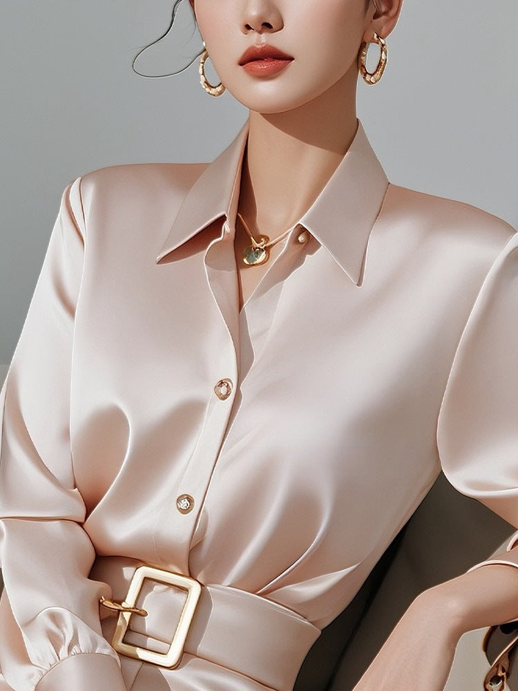 2025Spring French Style for Important Occasions Elegant and High-End Champagne Color Shirt Dress