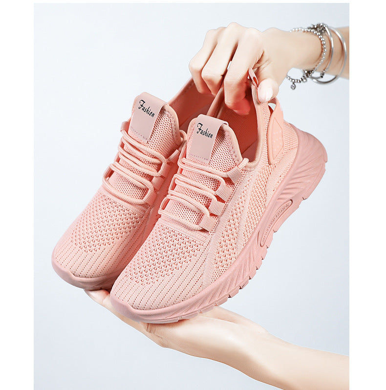 White Flyknit Soft Sole Running Shoes for Women, Summer New Versatile Lightweight Sneakers, Breathable Casual Sports Shoes