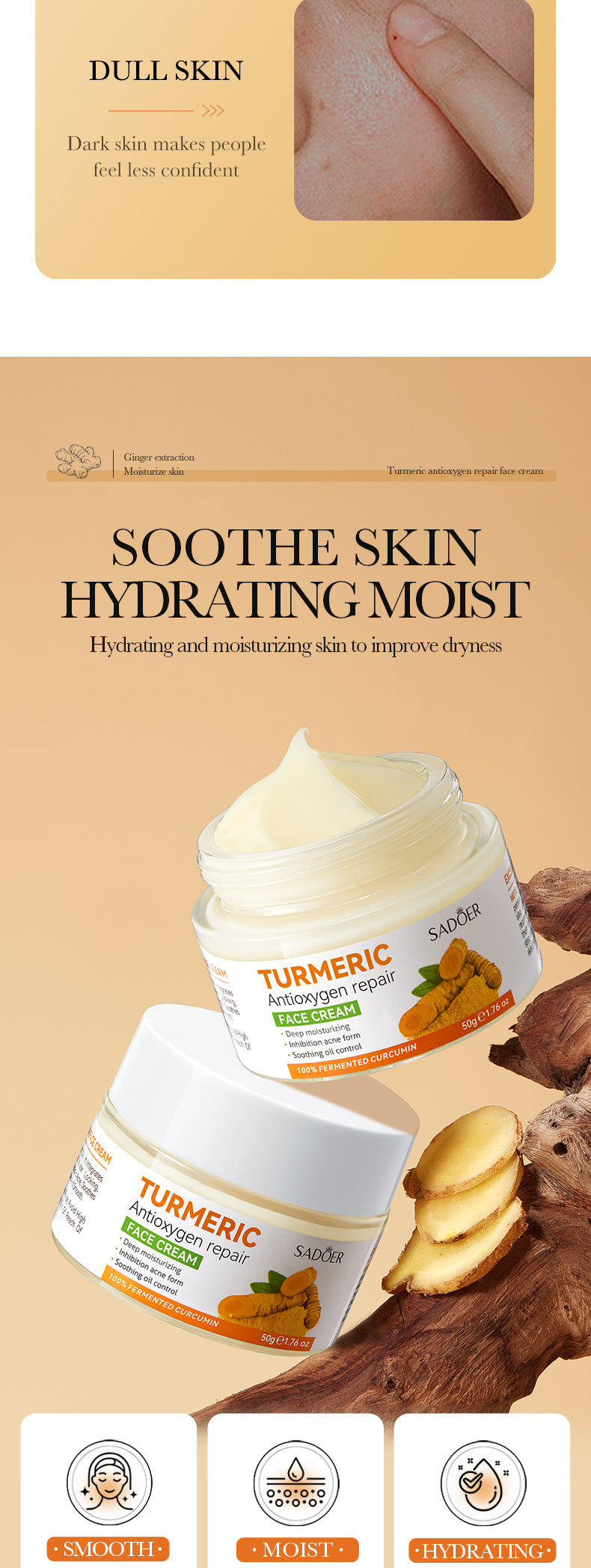Full English Turmeric Skincare Set SADOER Cleansing, moisturizing, hydrating five-piece set for cross-border foreign trade wholesale