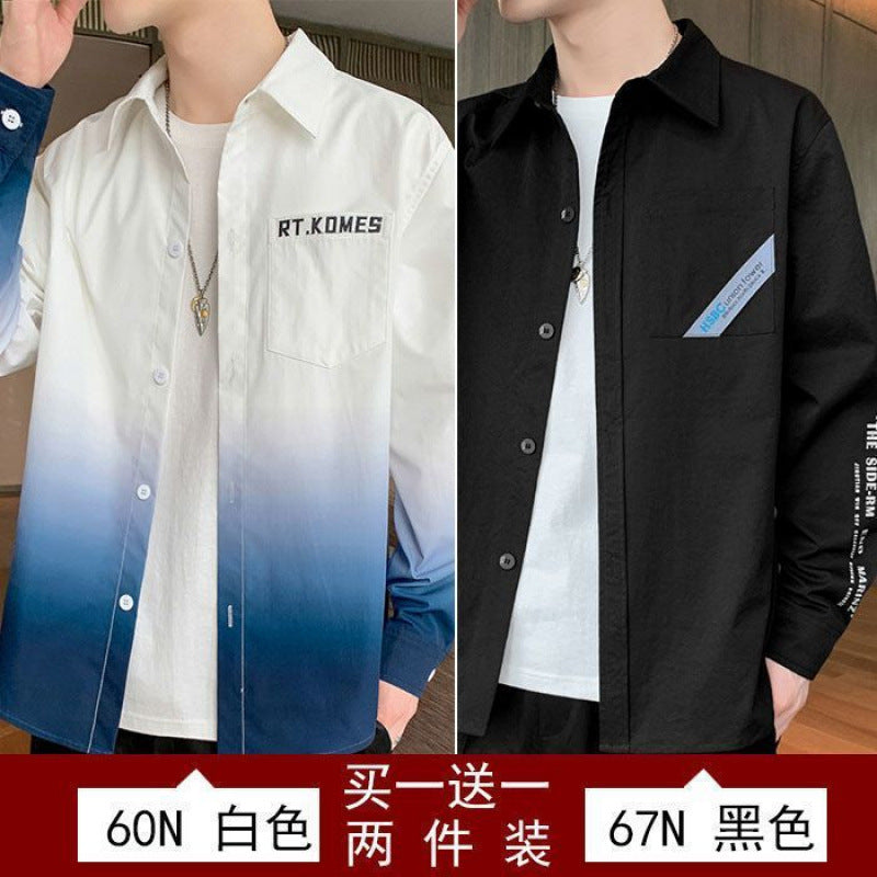 Gradient Long Sleeve Shirt for Men, Spring and Summer Loose Thin Jacket, Korean Style Trendy Casual ins Fashion Brand Sunscreen Shirt