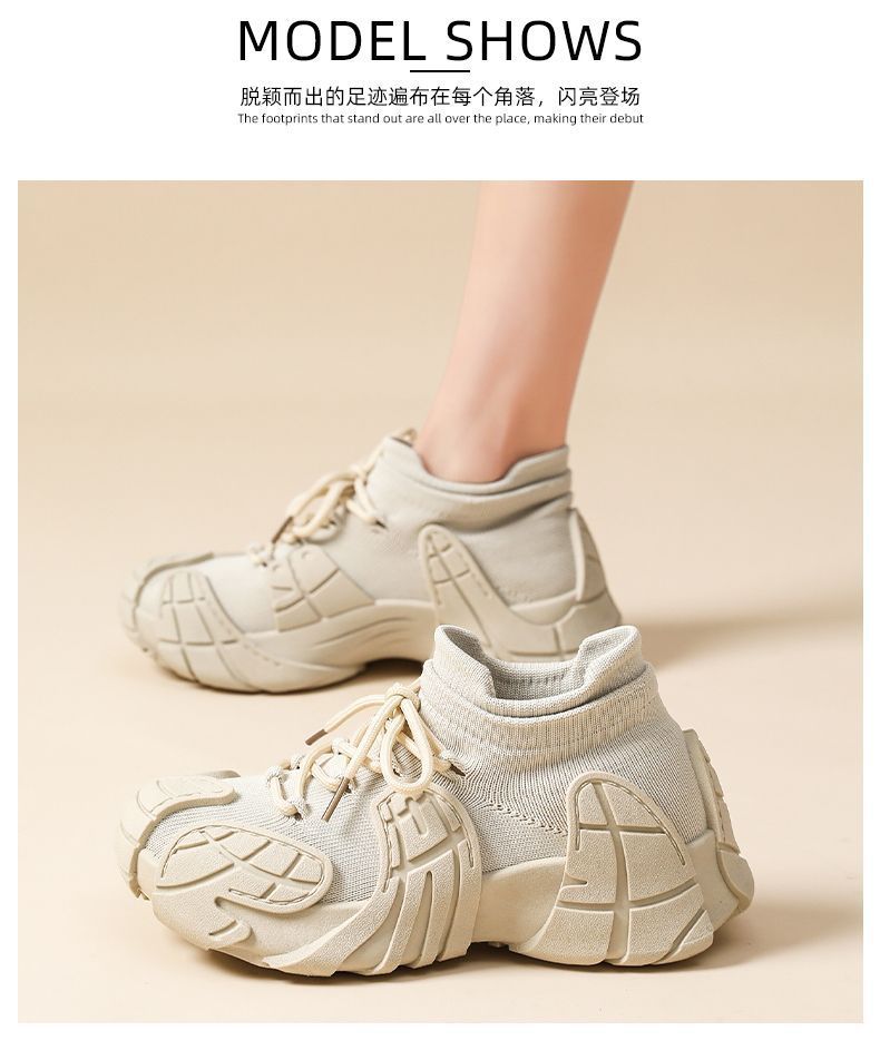 Women's Shoes Spring and Autumn Thick-Soled Dad Shoes Breathable Flyknit Sock Sneakers Women's Octopus Casual Shoes Height-Increasing Shoes