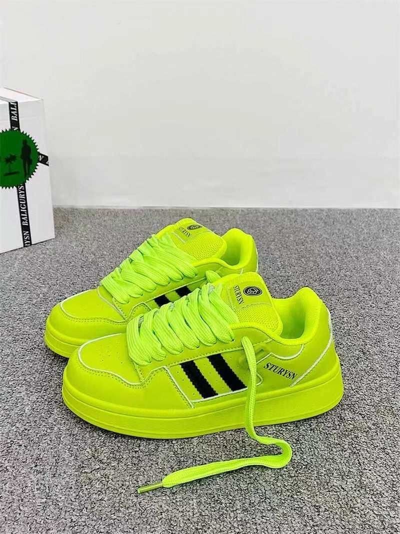 National Trend Dopamine Color Block Loafers for Women ins  Niche Design Thick-Soled Casual Sneakers2025New white shoes