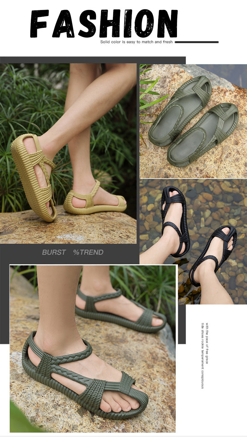 Men's Summer Straw Sandals Hollow Handmade Woven Roman Sandals Vietnamese Slippers Soft Sole Personality Beach Sandals