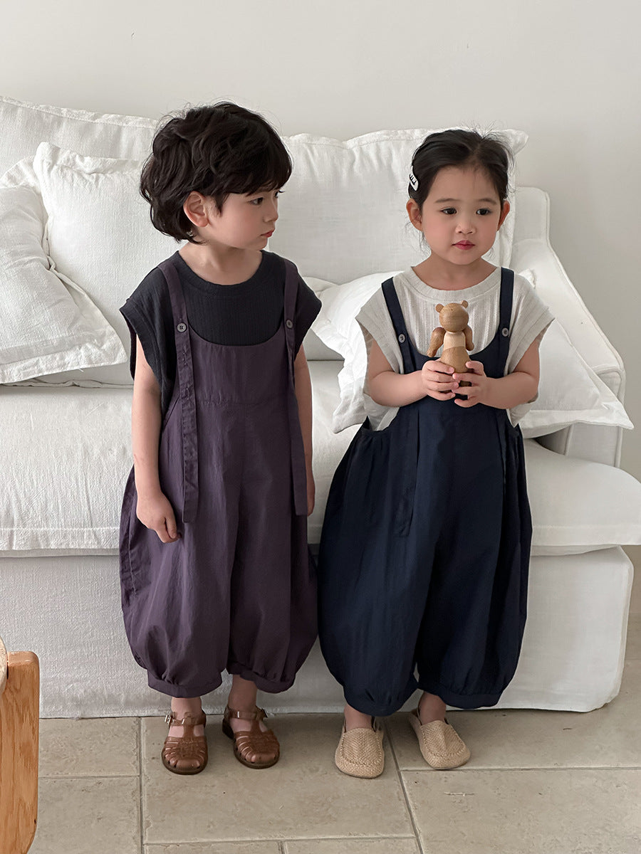 Jiaye Children's Products2025Children's Summer Thin Solid Color Cotton Overalls Boys and Girls Loose Stylish Lantern Pants
