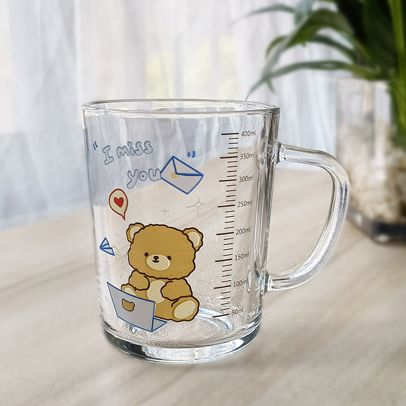 ins Glass Cup with Straw Milk Breakfast Cup Cute Cartoon Graduated Cup with Lid Spoon Gift Customization logo