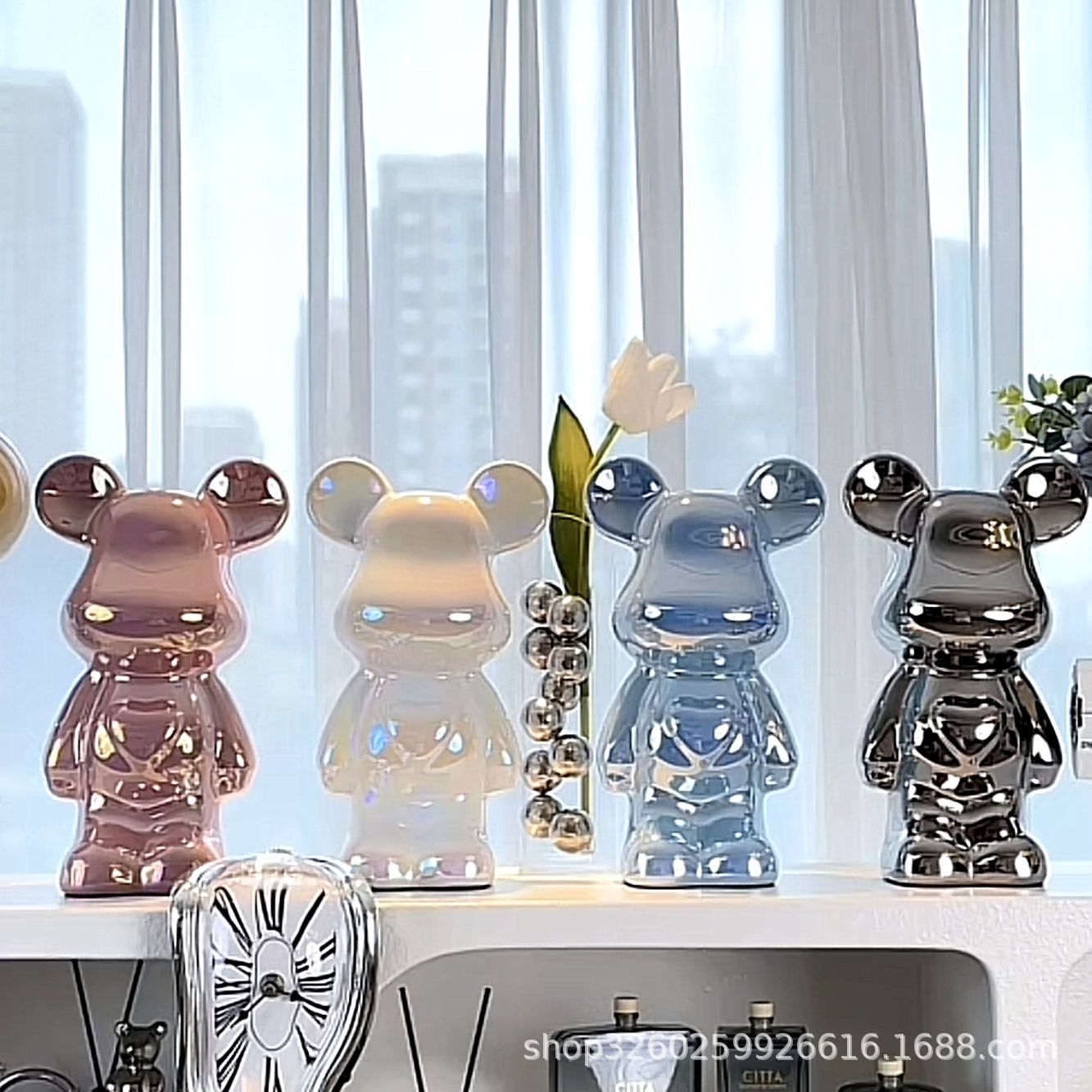 Chinese Style Violent Bear Ornament High-end Ceramic Living Room Entrance TV Cabinet Wine Cabinet Money Box Home Decoration Gift