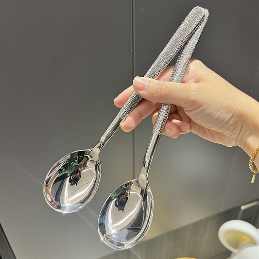 Korean Style Ice Pattern Spoon Soup Spoon Stainless Steel Hammered Long Handle Spoon Dining Western Soup Spoon Student Spoon Adult Rice Spoon