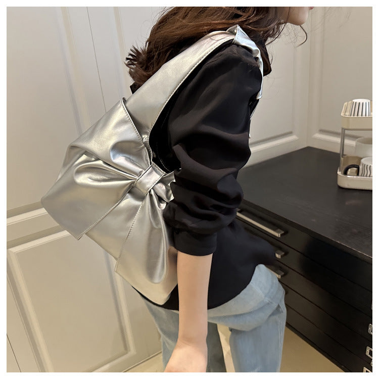 Korean Style Casual Underarm Women's Bag2025New Simple Bowknot Design Tote Bag Simple Handheld Shoulder Bag